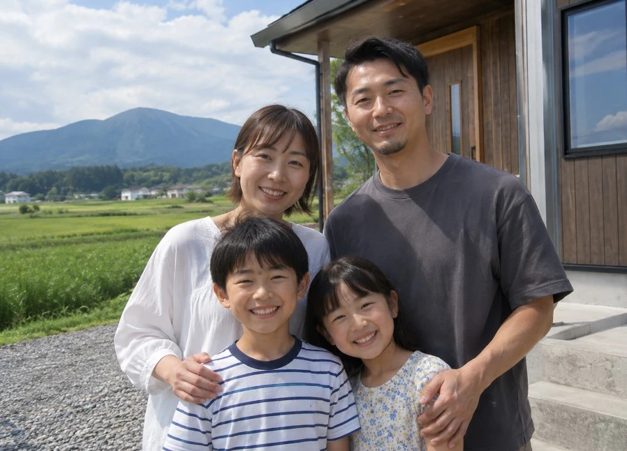 秋田県へ移住し自然に囲まれた地域で暮らす4人家族