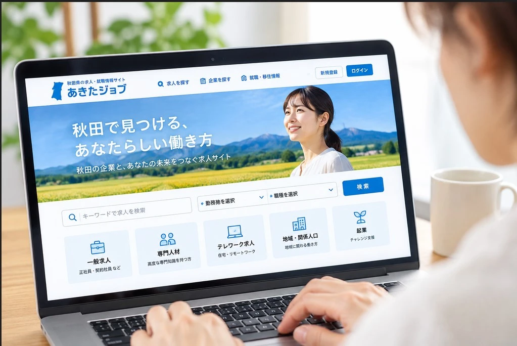 あきたジョブを利用して秋田県内の求人を探す様子