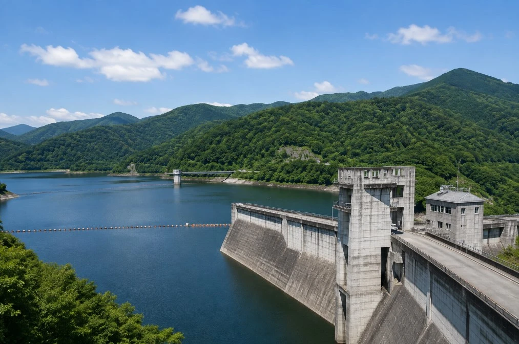 四季美湖と森吉山ダムを望む風景