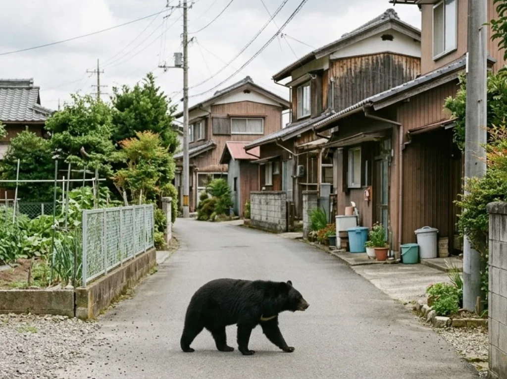 秋田県の住宅地に現れたツキノワグマ