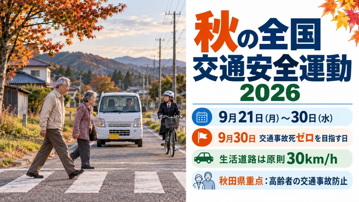 秋の全国交通安全運動2026（9月21日～30日）｜秋田県の重点と生活道路30km/h