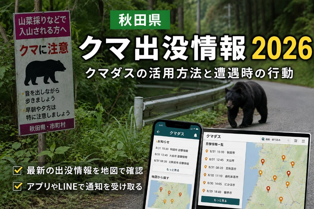 【秋田県】クマ出没情報2026｜クマダスの活用方法と遭遇時の行動 